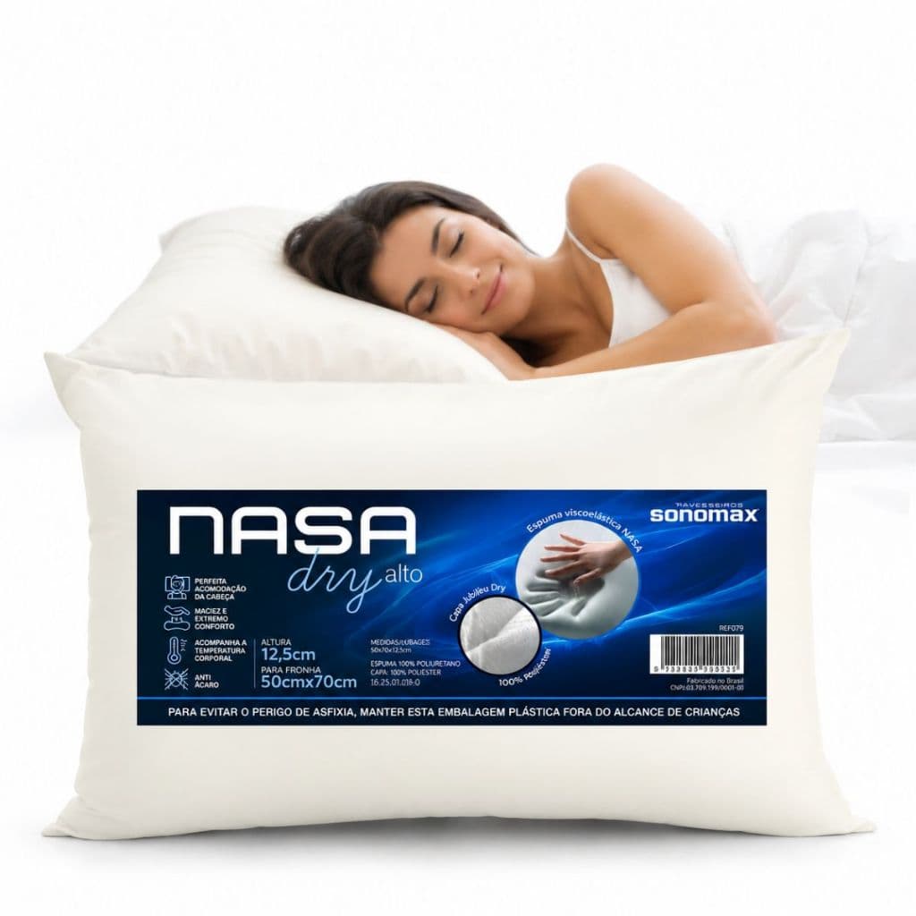 Travesseiro Nasa Dry Duoflex Alto 12,5cm 50x70 Espuma Viscoelástica Conforto Anatômico