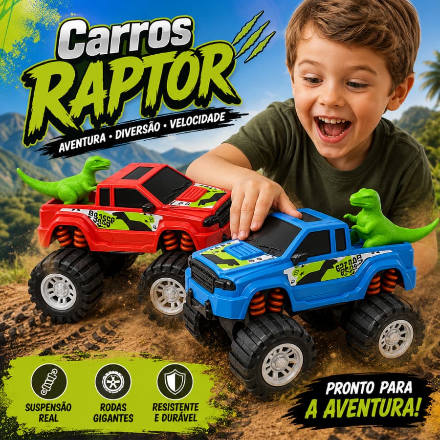 Prepare-se Para a Aventura Carrinho Brinquedo Pick Up Raptor Dinossauro com Pick-UP Monster Truck