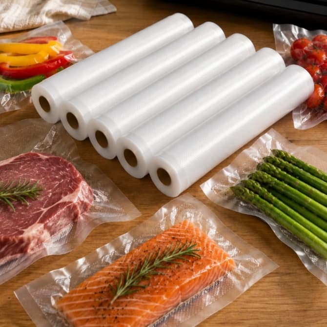 Kit 5 Rolos Bobina De Saco Para Seladora A Vácuo Para Conservar Alimentos C Ranhuras 25cm X 5m