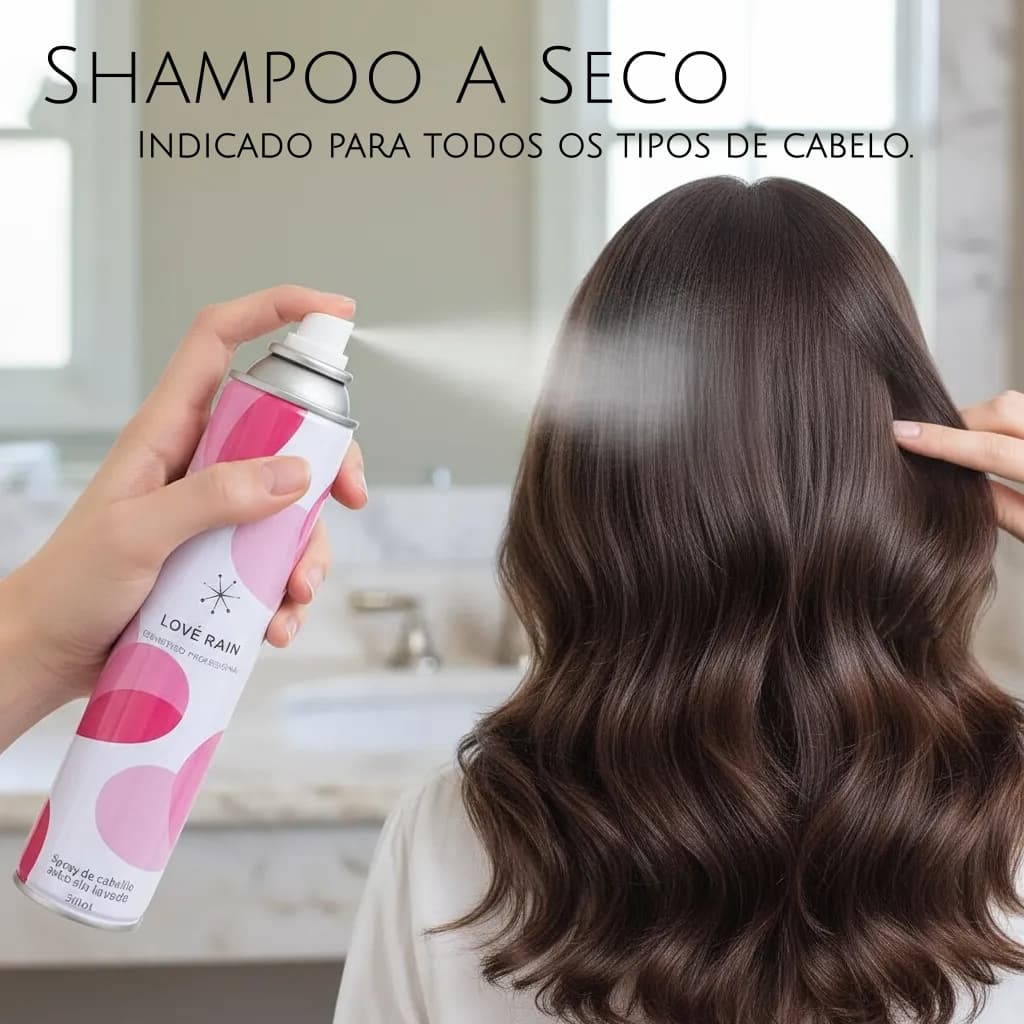 Shampoo a Seco Spray  220ml Love Rain Remove Oleosidade Limpeza Instantânea Sem Água Para Todos os Cabelos
