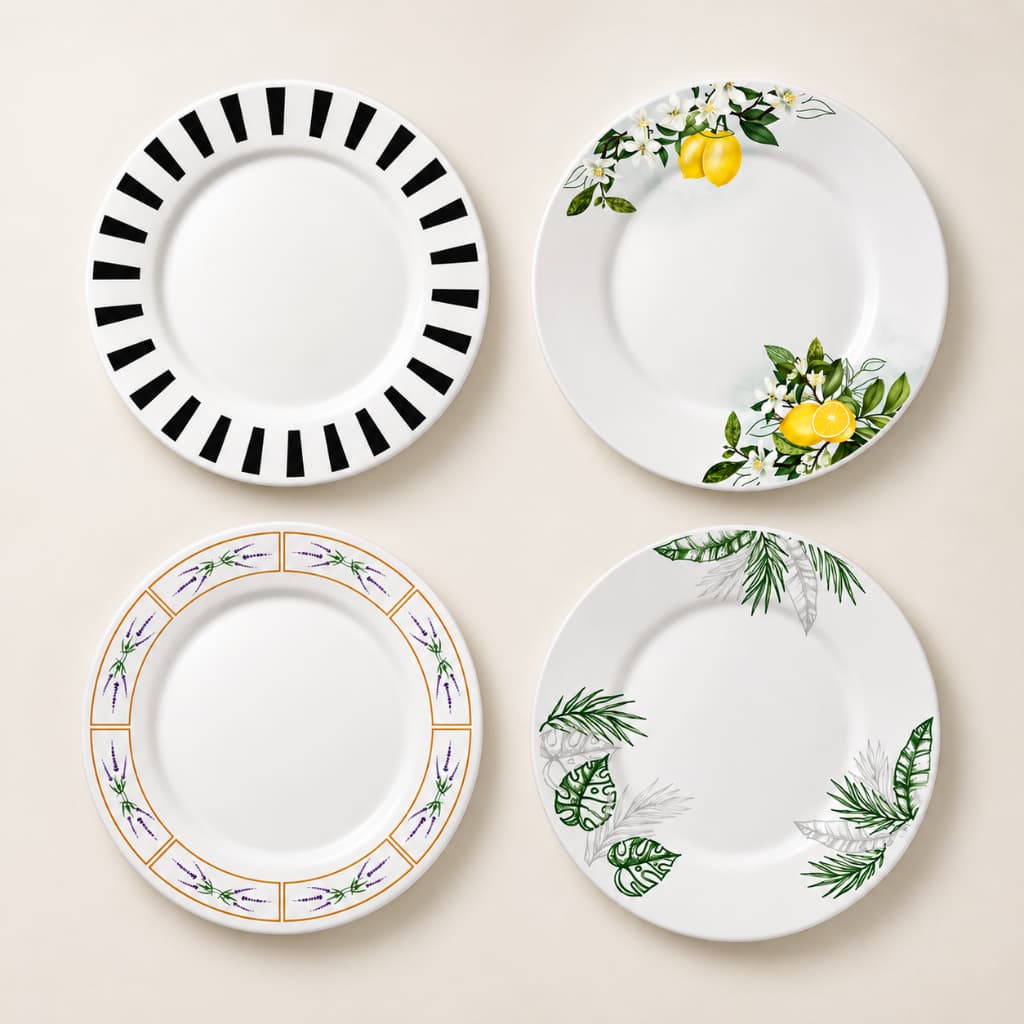 jogo com 6 Pratos de Jantar Rasos Opaline Estampados Hauskraft florido listrado ENVIO IMEDIATO
