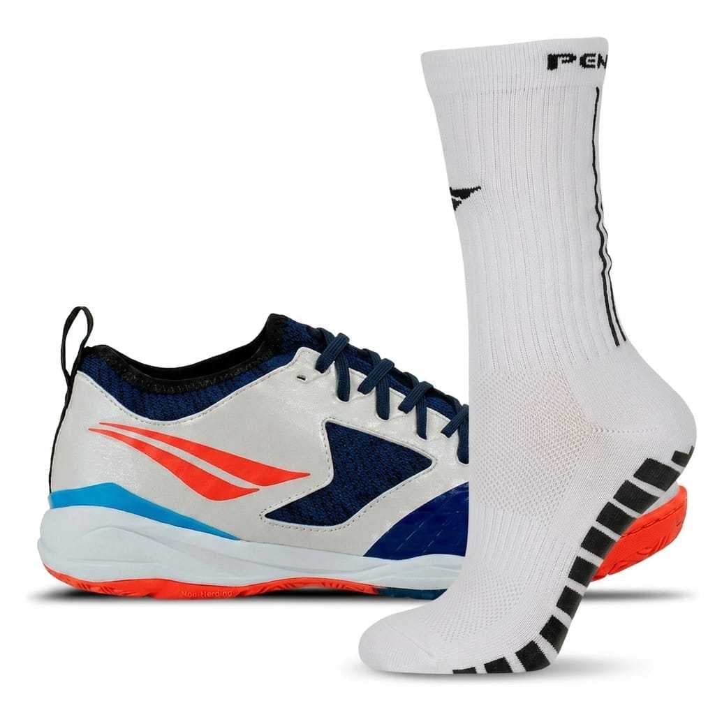 Kit Chuteira Penalty Max 1000 Profissional Futsal + Meião Grip Antiderrapante Cano Alto