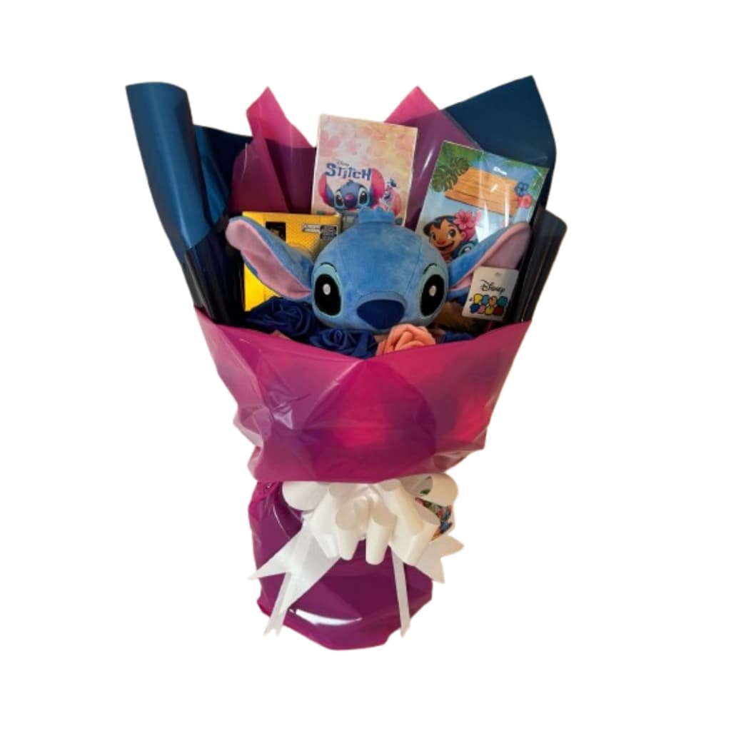 Buquê  Pelúcia Stitch  rosas eternas+ Ferrero chocolate+ cartão namorados presente Angel