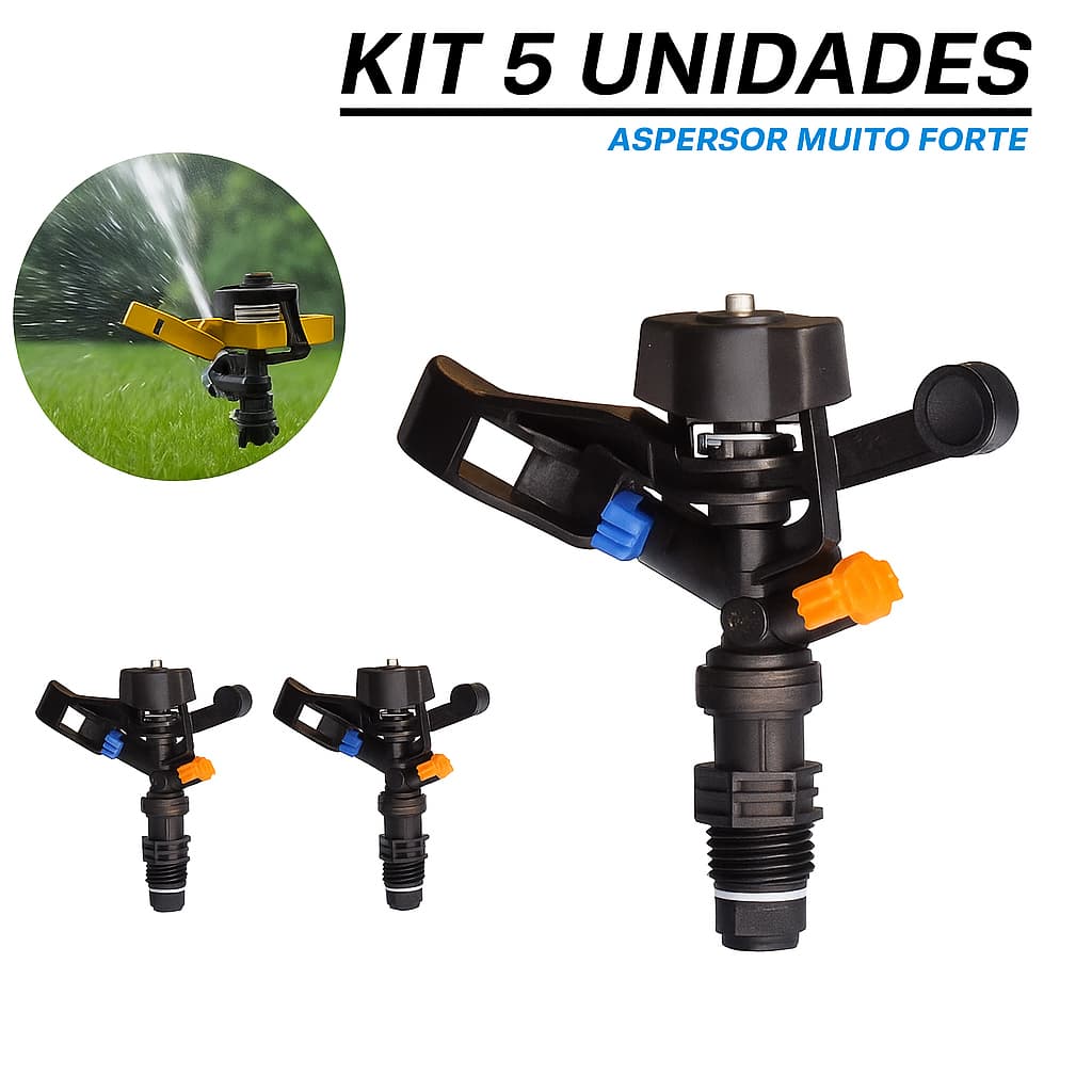 Kit 5 Aspersor Setorial Irrigador de Jardim Muito Forte 2 Saídas Bicos 1/2 - OFERTA