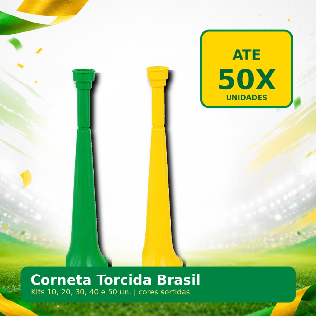 Kit Corneta Torcida Brasil 10 20 30 40 50 Un Verde Amarelo Jogo Futebol Estádio Copa Sortida