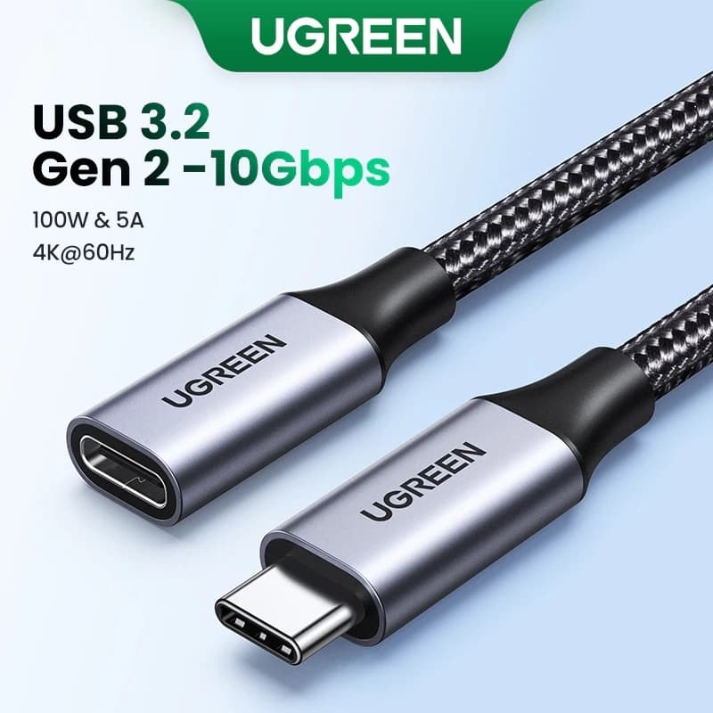 Ugreen Cabo Extensor Usb-c 100w Macho/fêmea Gen 2 5a 0.5m