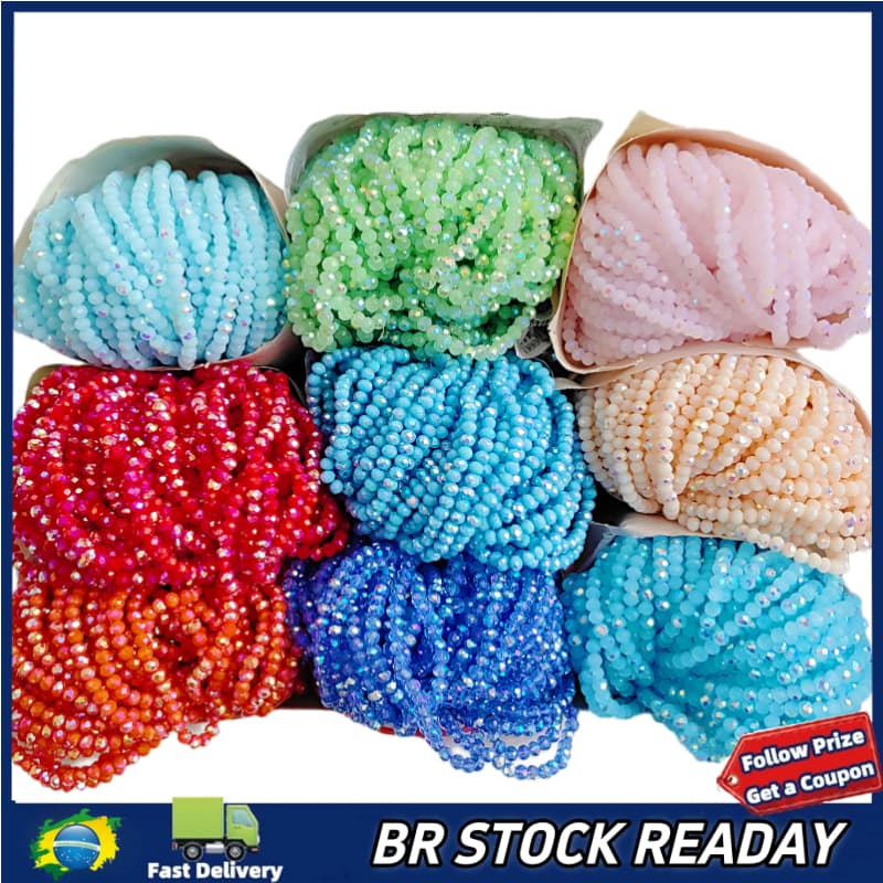 ✅[BR Seller]Kit 10 Fios de Cristal 4mm Flat Facetado Vidro até 120 Cristais Contas por fio Premium