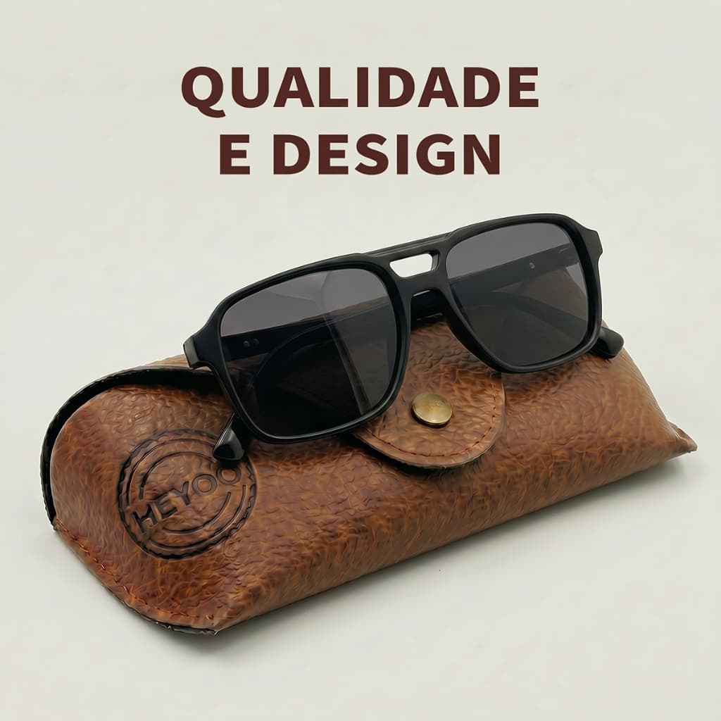 Heyoo Óculos de sol aviador quadrado unissex armação acetato preto proteção UV lentes escuras