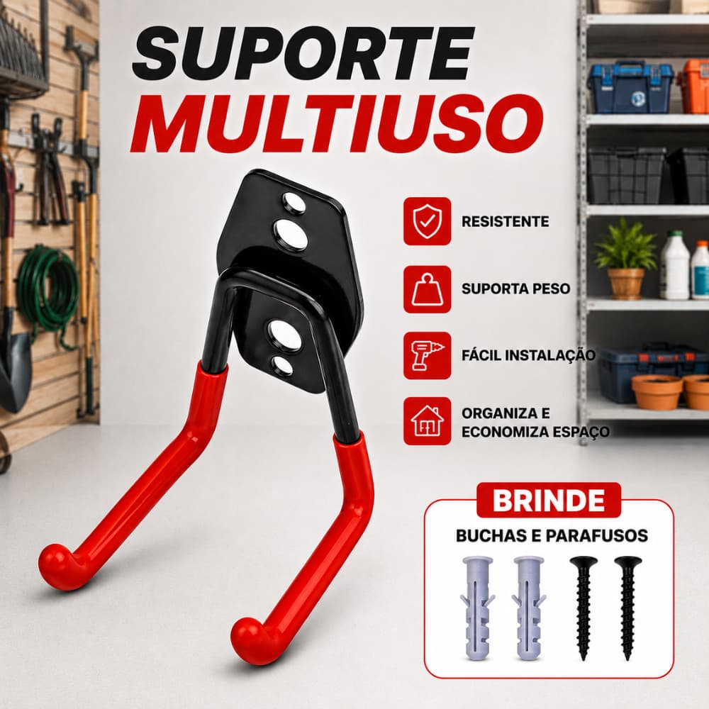 Suporte Multiuso de Parede Reforçado para Ferramentas Bicicleta Escada + Kit Instalação