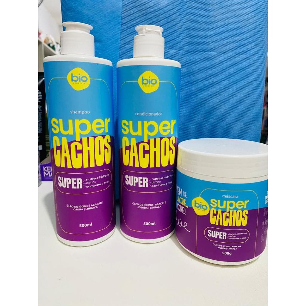 Kit Super Cachos Bio Vegetais Shampoo 500ml + Condicionador 500ml +Máscara Potencializadora 500g