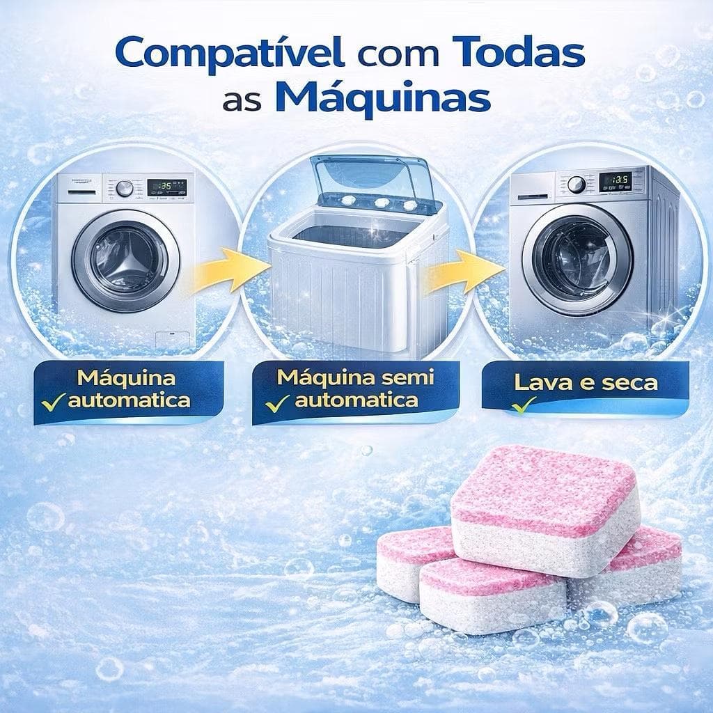 Pastilhas Efervescentes para Máquina de Lavar - Limpeza Profunda e Eliminação de Odores