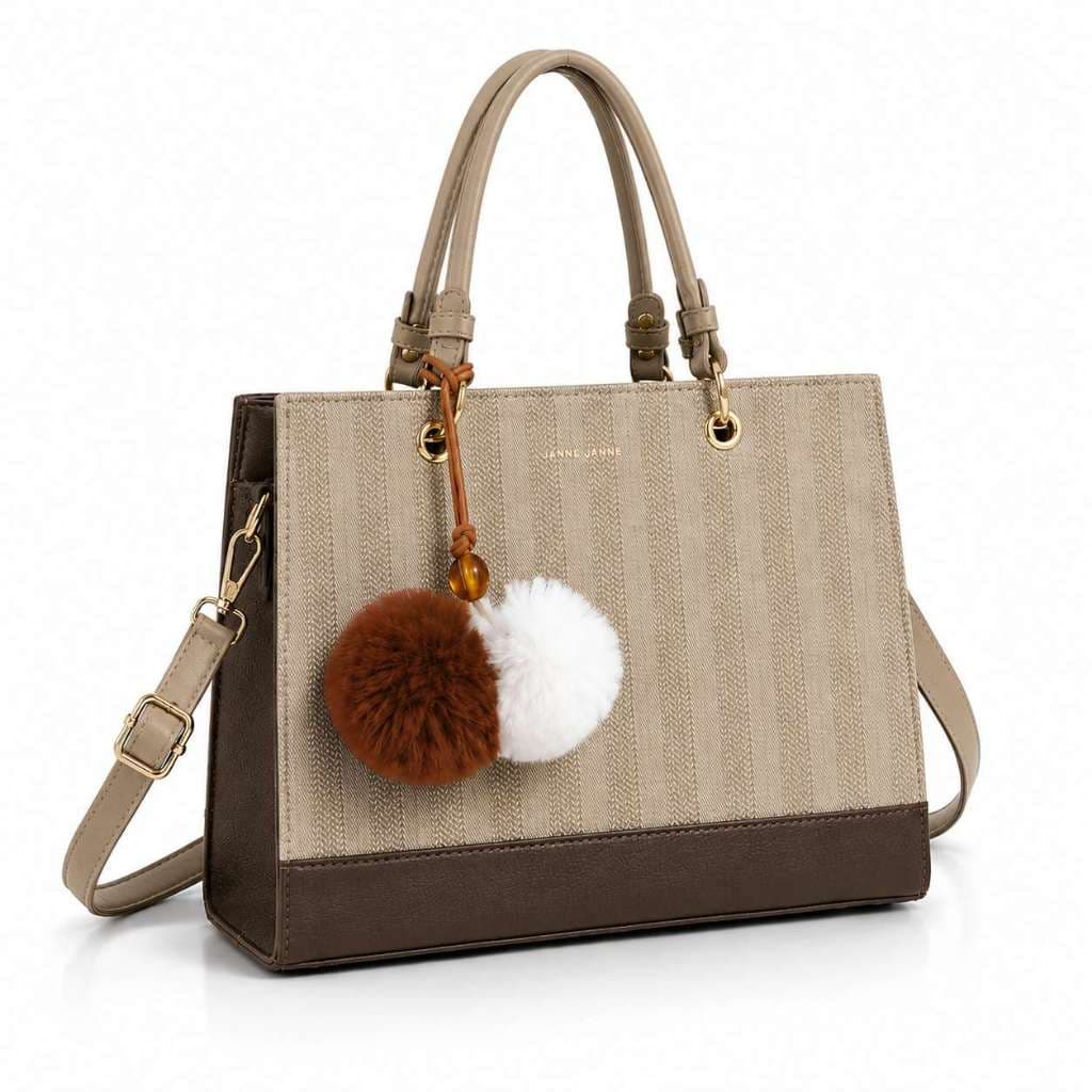 Bolsa Feminina Com Chaveiro Bicolor Elegante Couro PU Alça Transversal Estruturada JJ8340#