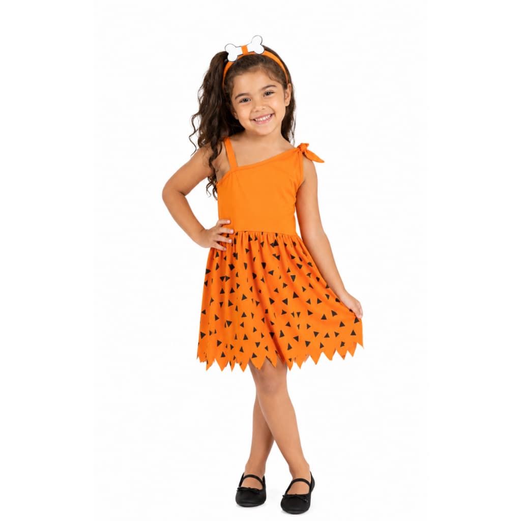 Fantasia Infantil Menina Pedrita Vestido Menina das Cavernas Flintstones Festa Carnaval Halloween