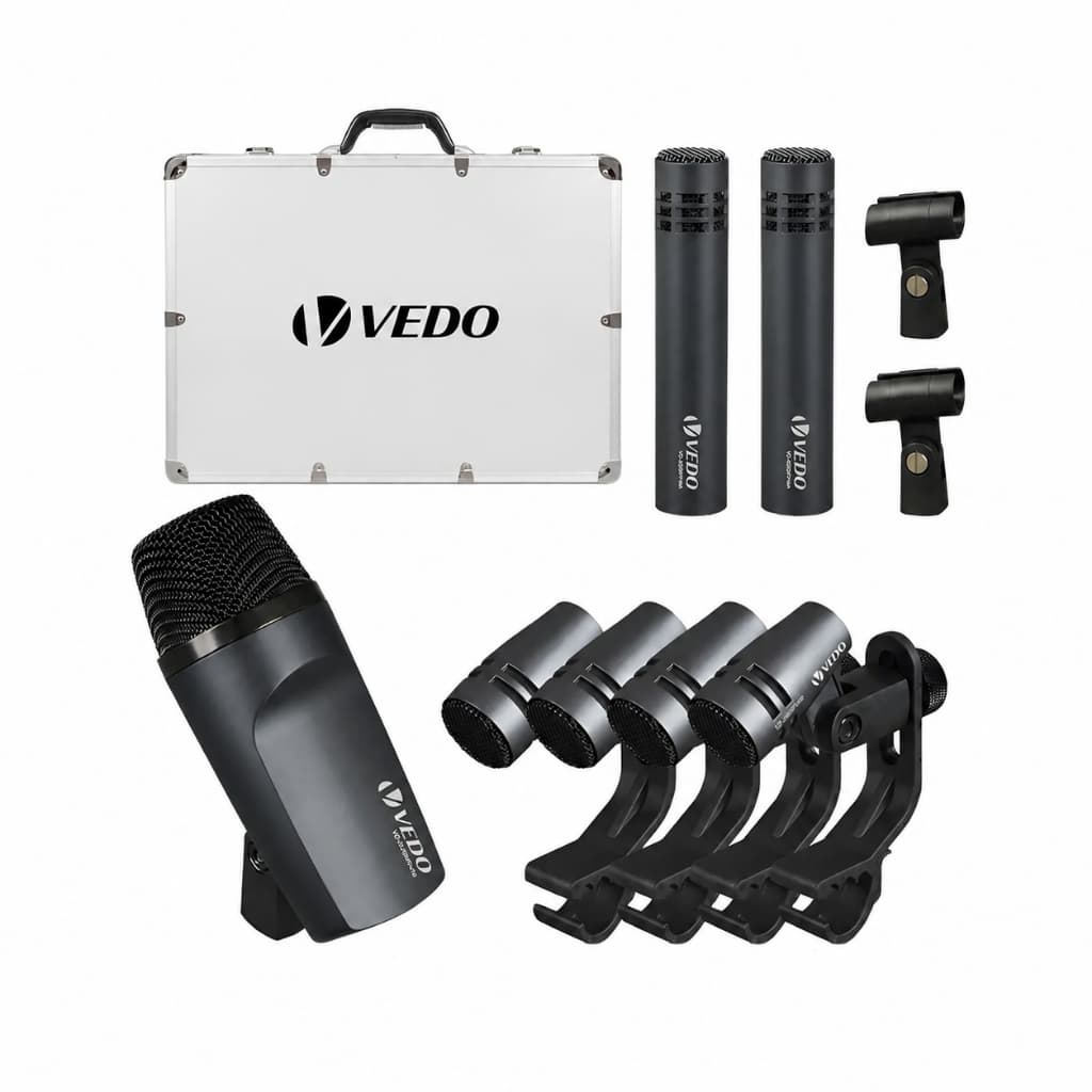 Kit De 7 Microfones Dinâmicos Com Fio Para Bateria - Microfones para Bumbo, Tom/Caixa e Pratos