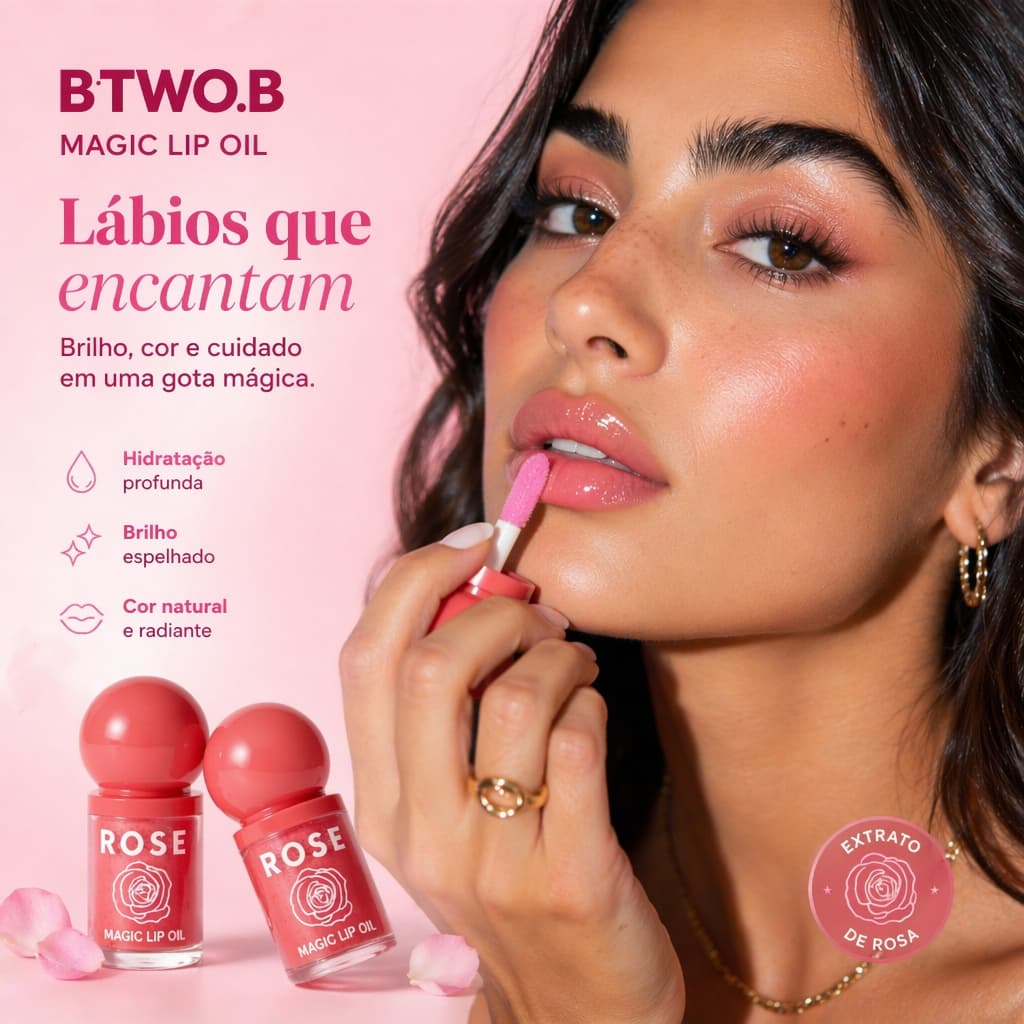 B.TWO.B Magic Lip Oil Rosa Hidratante Labial Brilho Gloss Óleo Labial Efeito Natural