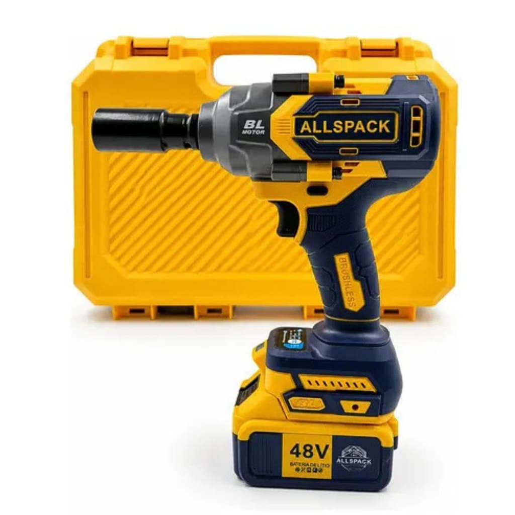 Chave de Impacto Brushless 48V 2000Nm 3500RPM 2 Baterias Maleta Sem Fio Profissional Alta Potência