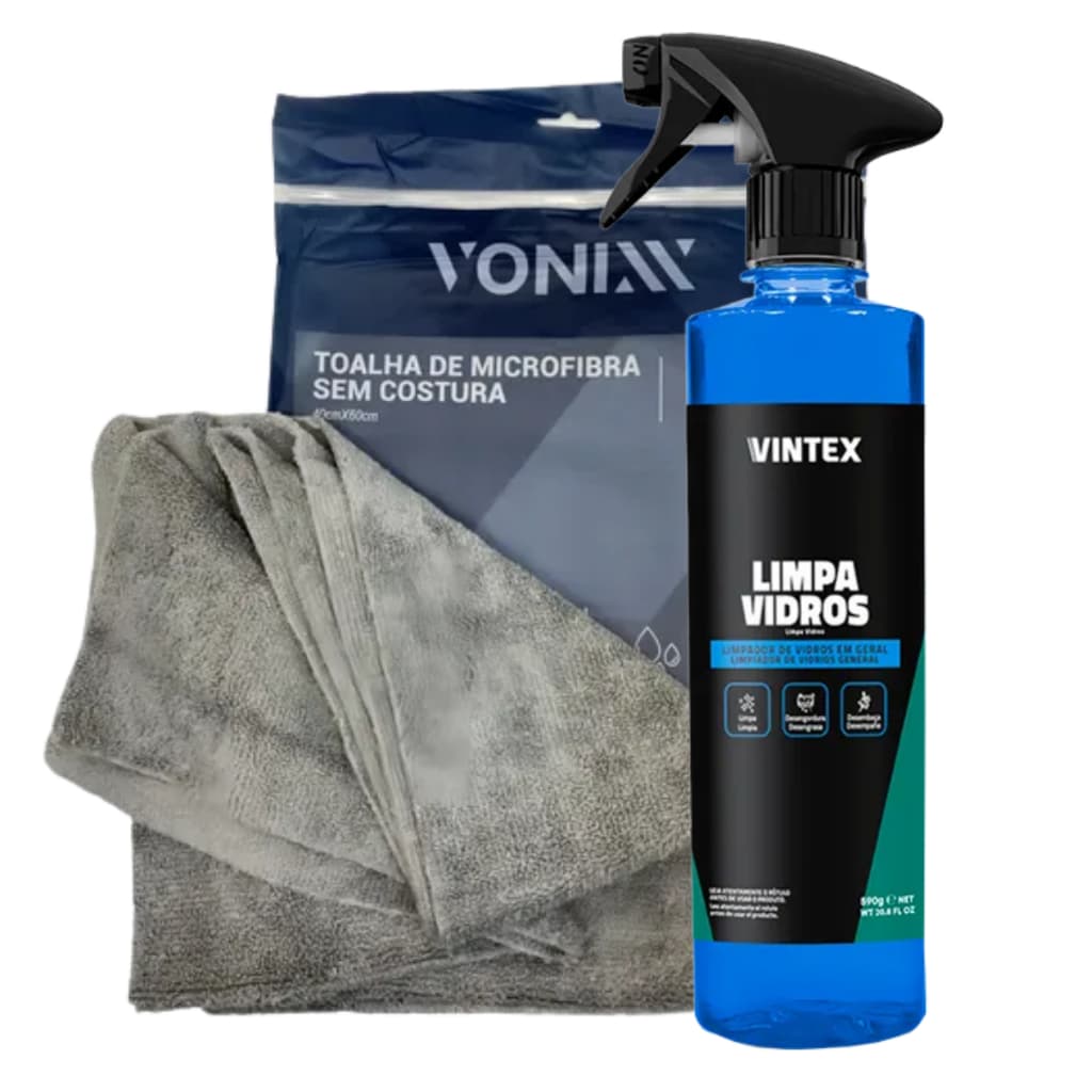 Kit Limpeza de Vidros Automotivos Vintex + Toalha de Microfibra Vonixx