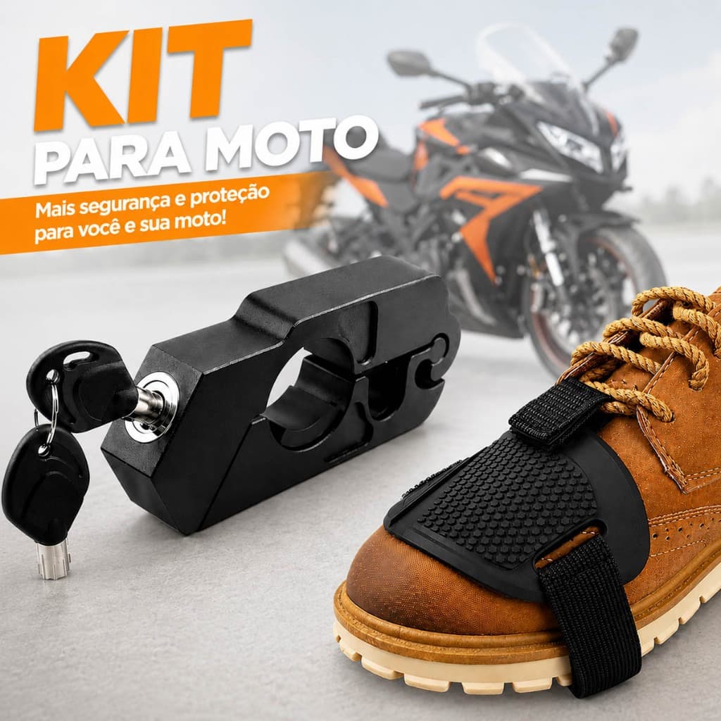 Protetor De Tênis Sapato Câmbio Marcha Para Moto + Trava De Freio Anti-furto Moto Acelerador Cadeado