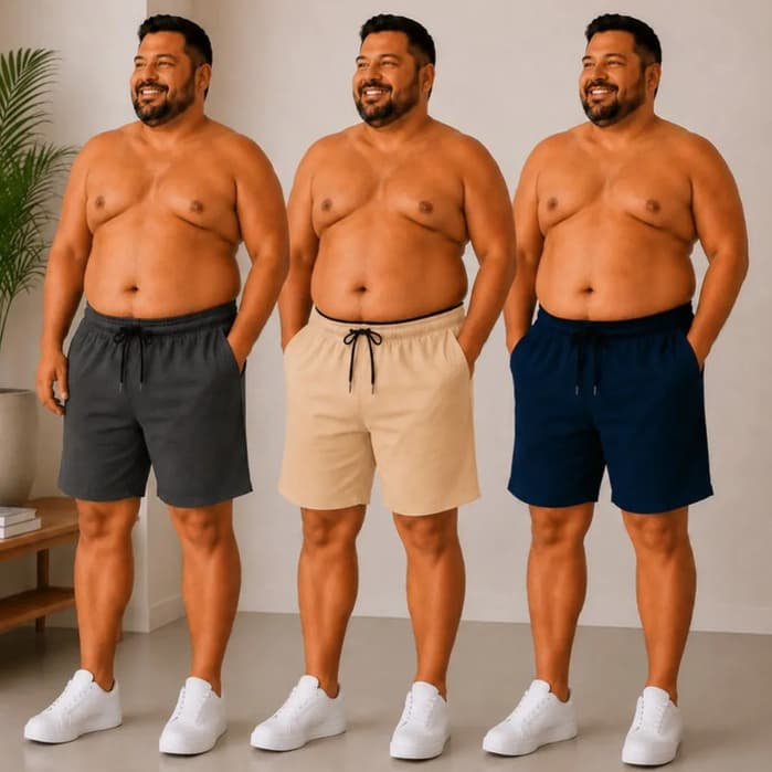Kit 3 Shorts Tactel Com Elastano Plus Size Masculino Liso 3 Bolsos Bermuda Academia Extra Grande