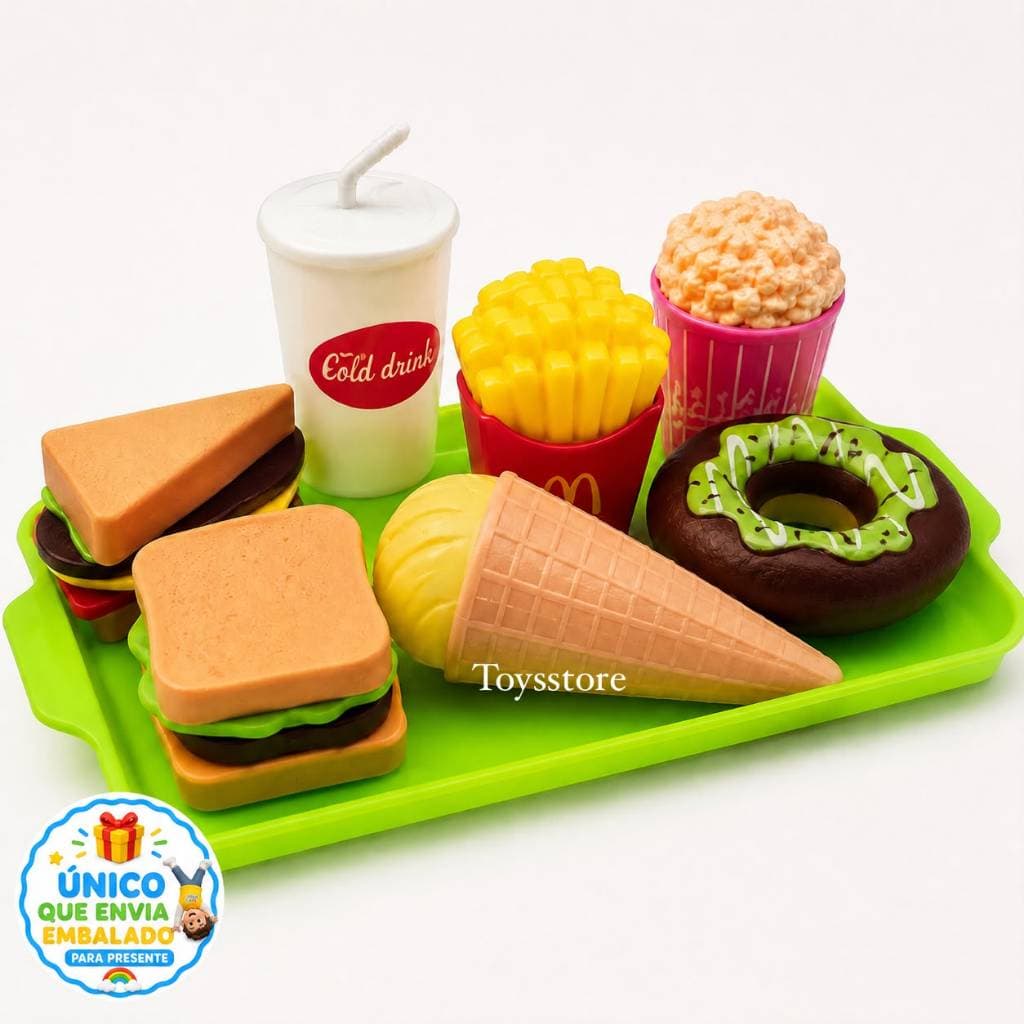 Brinquedos Comidinhas de Mentira Fast Food Brincadeira Faz De Conta Conjunto 8 Peças
