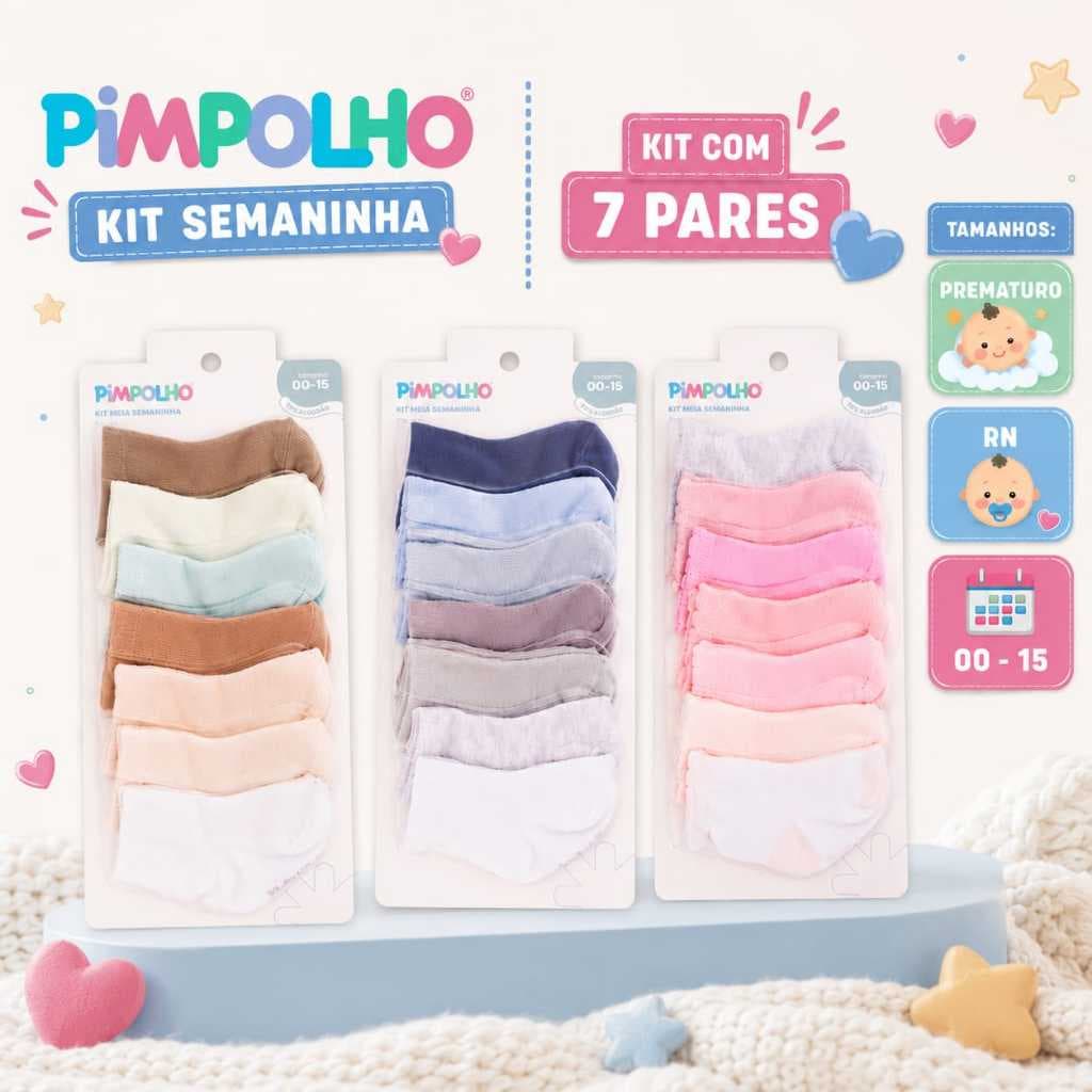 Kit 7 Pares De Meias Bebe Prematuro Lisa Algodão Pimpolho 3 Tamanhos Meias Prematuras Bebes