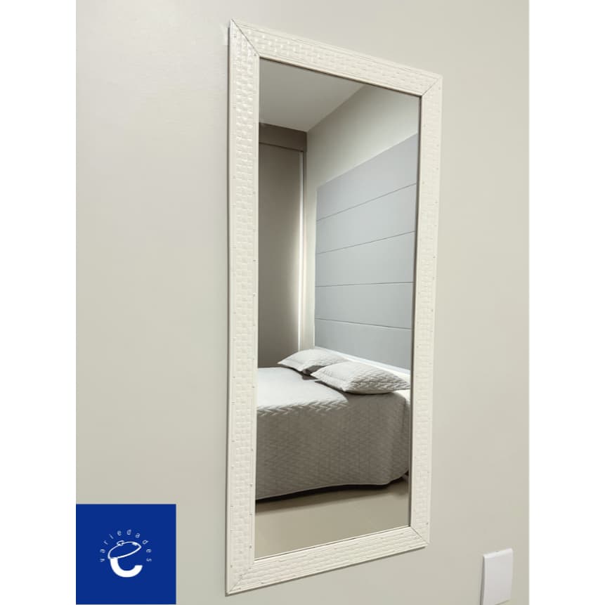 Espelho 40x90 BRANCO Com Moldura Decorativa Em Madeira e Parte Traseira com Eucatex, Sem Grau