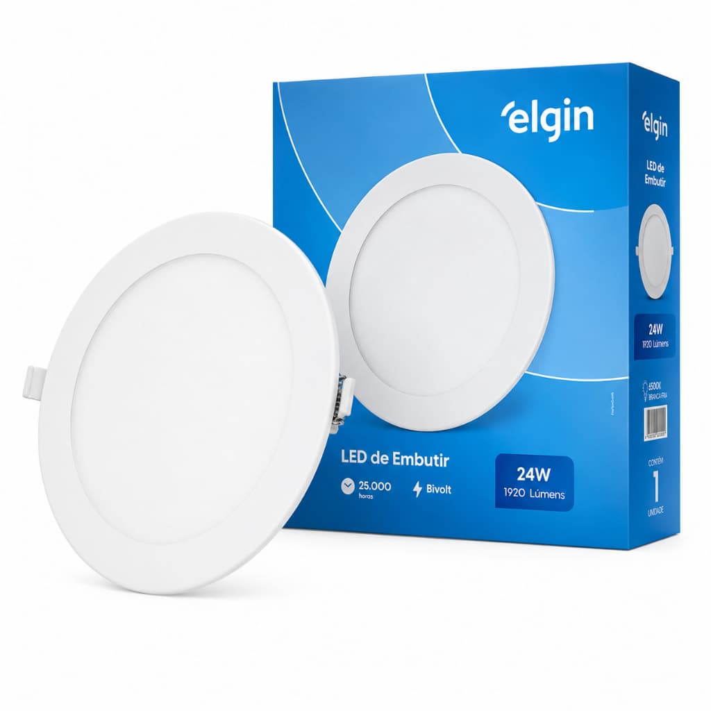 Luminária Plafon LED Embutir 24W 1920lm 6500K Branca Fria Bivolt Elgin