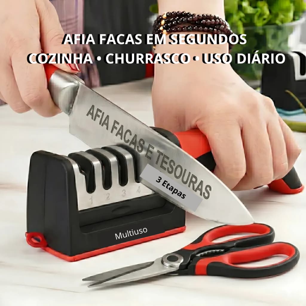 Afiador De Facas Manual Amolador Profissional Cozinha Churrasco 3 Etapas