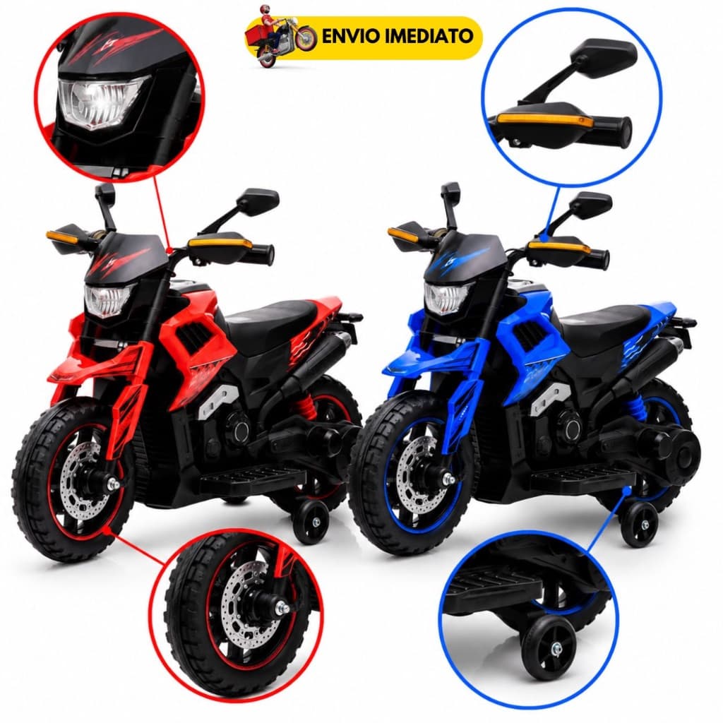 Moto Elétrica Infantil 6V com Rodinhas Farol de LED Som e Músicas Divertidas Motinha Infantil Menino Menina Recarregável