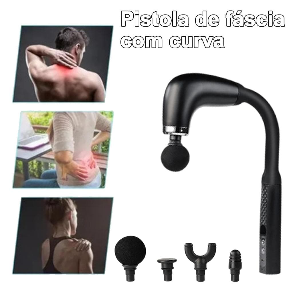 Massageador Elétrico Muscular Ergonômico Preto - Alívio de Dores, Design Curvo e Luz LED