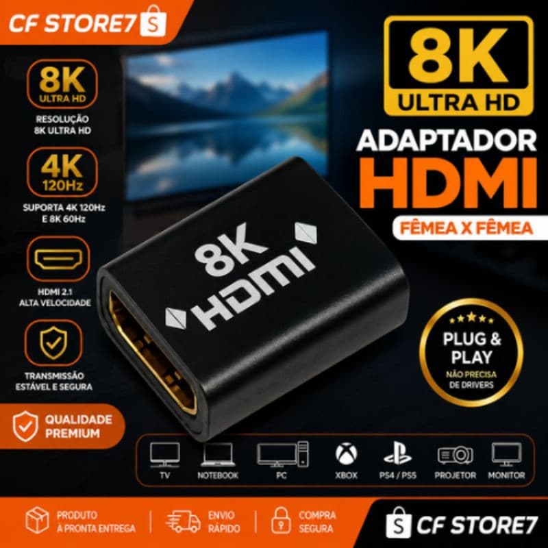 Adaptador HDMI Fêmea x HDMI Fêmea Emenda Extensor 8K Ultra HD 60Hz 4K 120Hz Conector HDMI Alto Desempenho