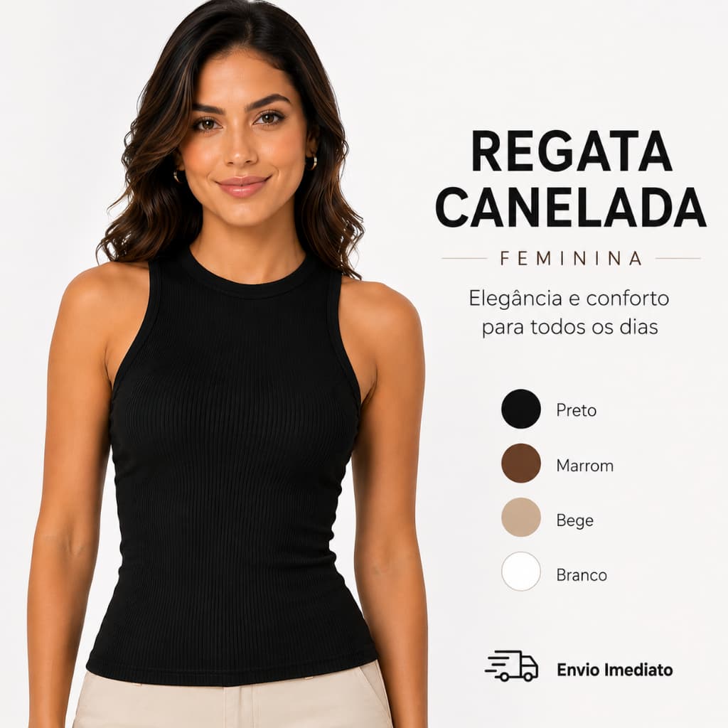 Regata Canelada Básica Tendência Moda Feminina Blusa Premium