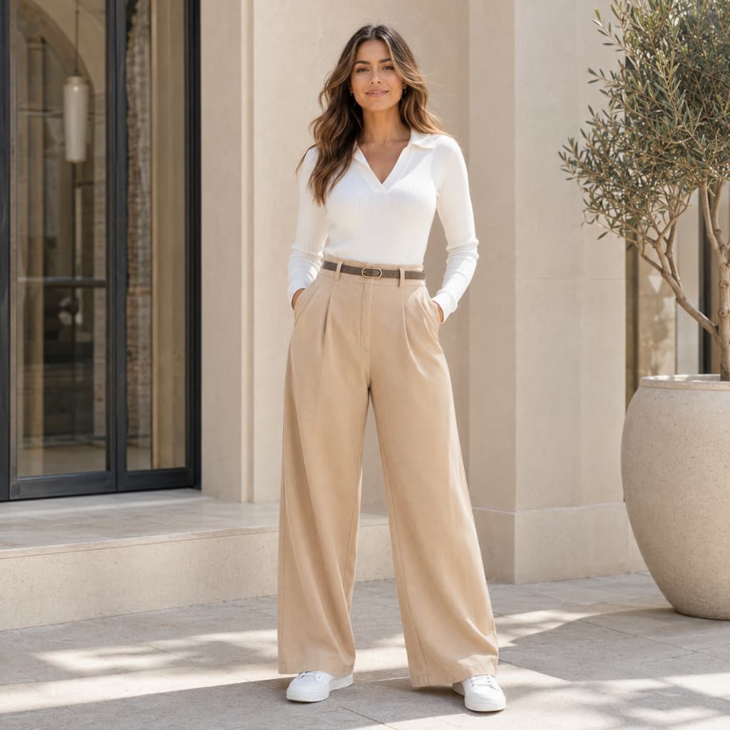 Calça Pantalona Feminina Alfaiataria Premium Cintura Alta Com Cinto Elegante