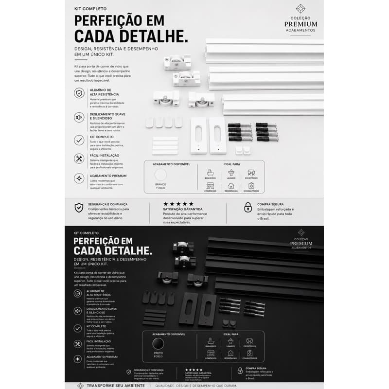 kit Pia para Vidro Porcelanato Vitrine Azulejos completo de Alumínio Branco pronto para instalação Moderno 1,00x1,00