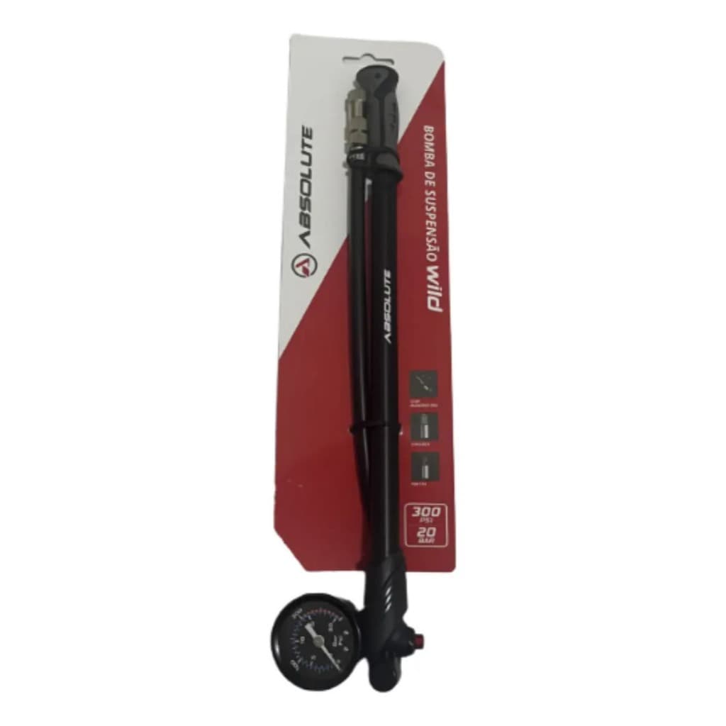 BOMBA CALIBRADOR MANUAL PARA SUSPENSÃO BIKE 300 PSI COM MANÔMETRO PRETO