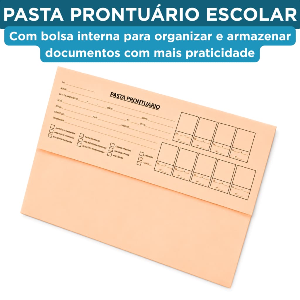Pasta Prontuário Escolar 180 g Salmão FDE 559 x 338 mm com Bolsa Interna