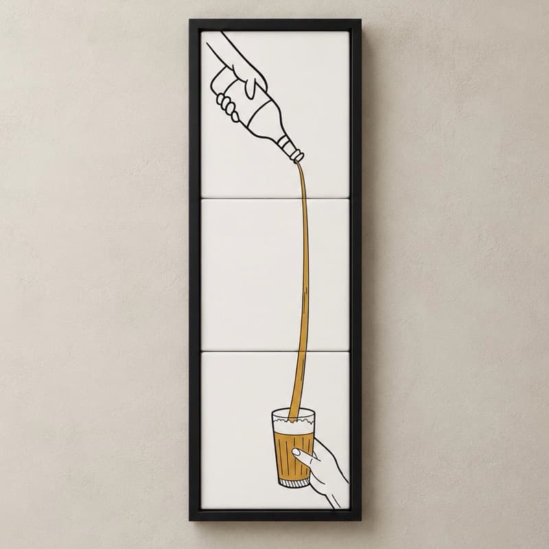 Quadro Decorativo Cerveja | Azulejos em Moldura 32x12cm | Decoração Churrasqueira Área Gourmet Bar