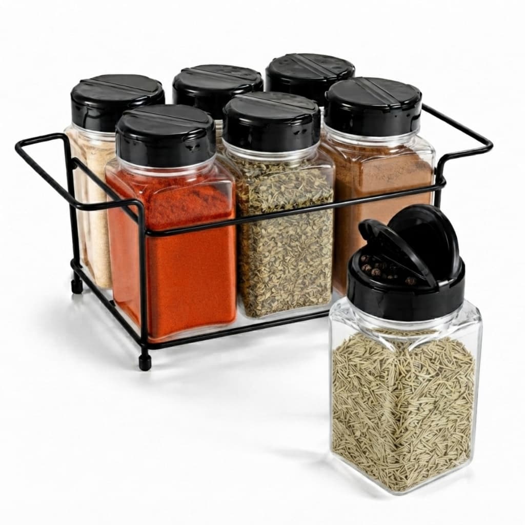 Porta Temperos Condimentos 6 Potes Plásticos Organizador Bancada Cozinha Com Dosador