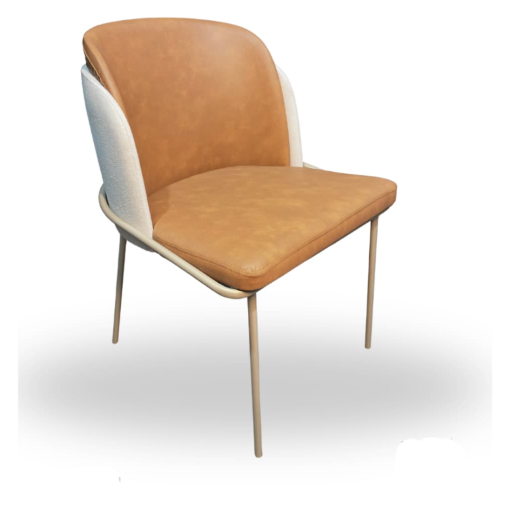 Cadeira para Sala de Jantar Pétala - Luxo e Conforto - Estrutura Dourado Encosto Linho Bege Assento Courino Marrom