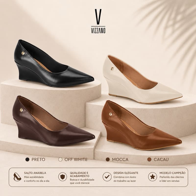 Sapato Scarpin Anabela Vizzano Feminino Confortável Social Elegante Bico Fino Original