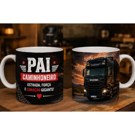 Caneca Pai Caminhoneiro 325ml Porcelana Presente Dia dos Pais Caminhão Estradeiro Personalizada Criativa