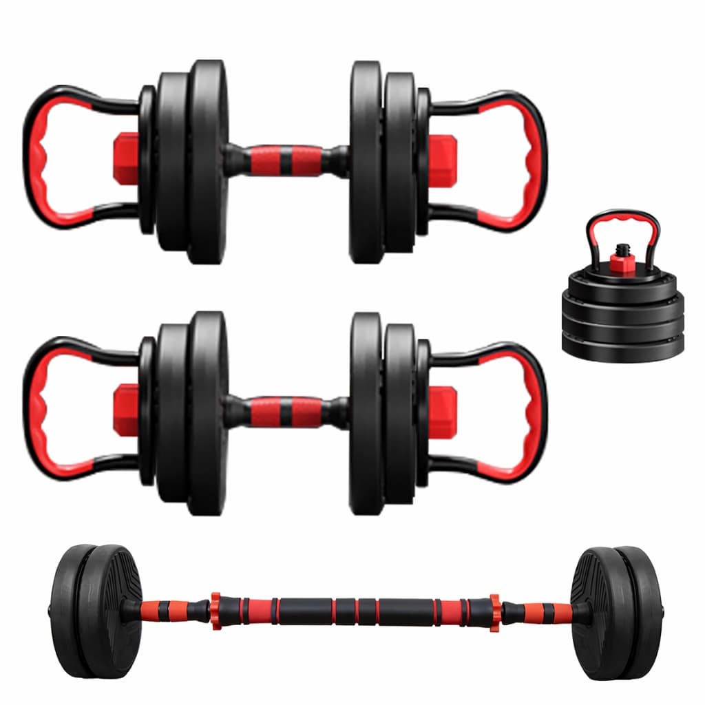 Kit 6 Em 1 Musculação 15kg Halteres Anilhas Barras Kettlebell Ajustáveis Academia Treino em Casa