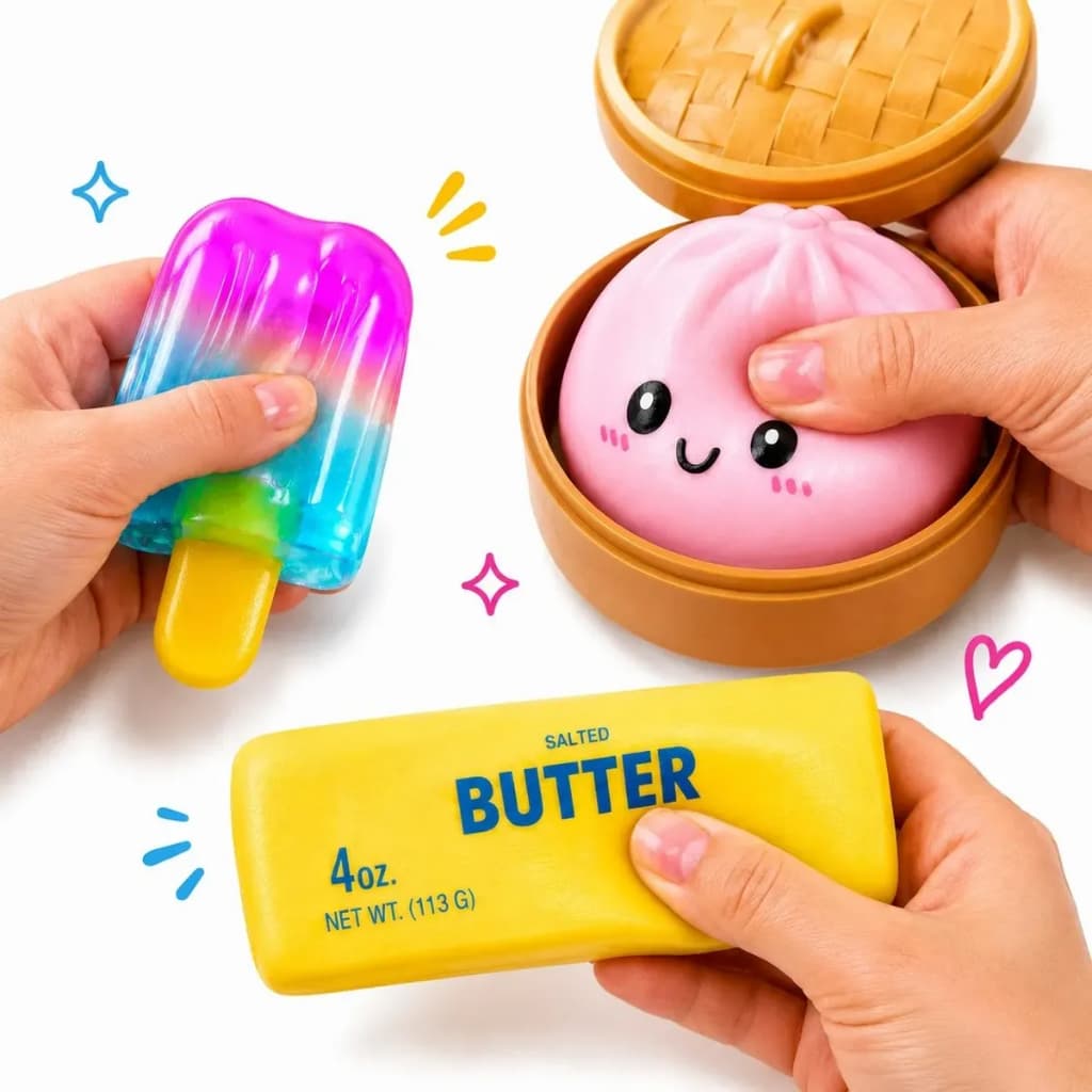 Kit 3 Taba Squishy Manteiga + Dumpling + Sorvete Nee Doh Do Tik Tok