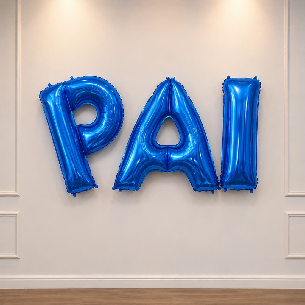 Balão Metalizado Colorido Azul Dourada PAI Letras 40cm