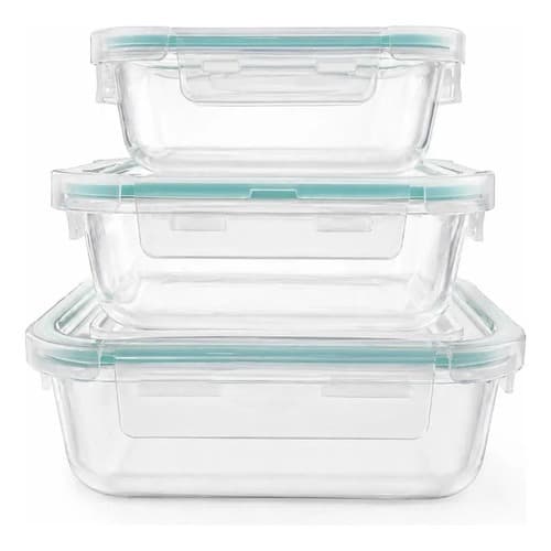 Kit 3 Potes Herméticos Retangulares Vidro Class Home