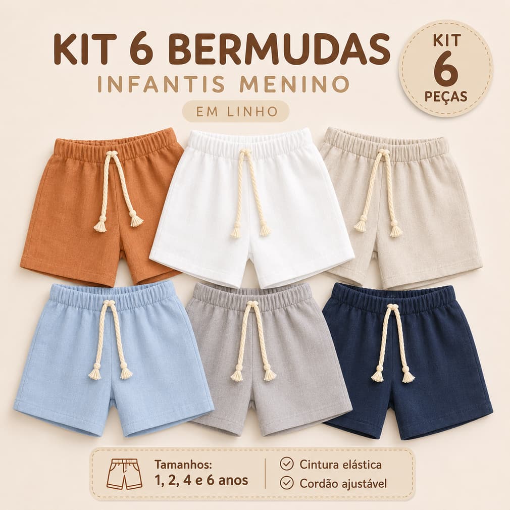 Kit 6 Bermudas Infantis Menino - Shorts Súper confortáveis para o dia a dia