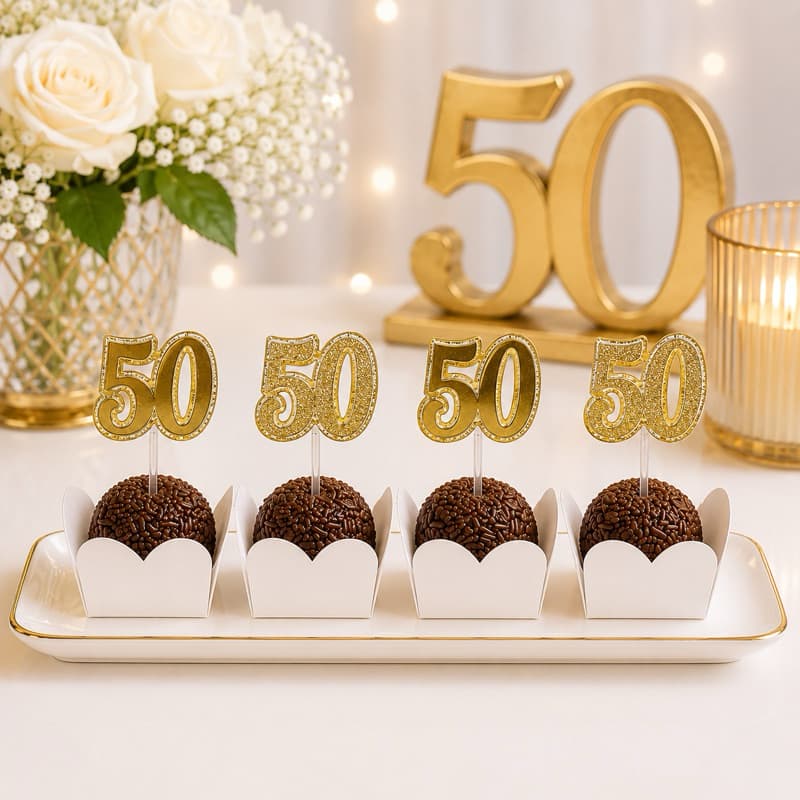50 ANOS - 50 TOPPER DE DOCES  - DECORAÇÃO 50 ANOS - BODAS DE OURO -  DE REPENTE 50