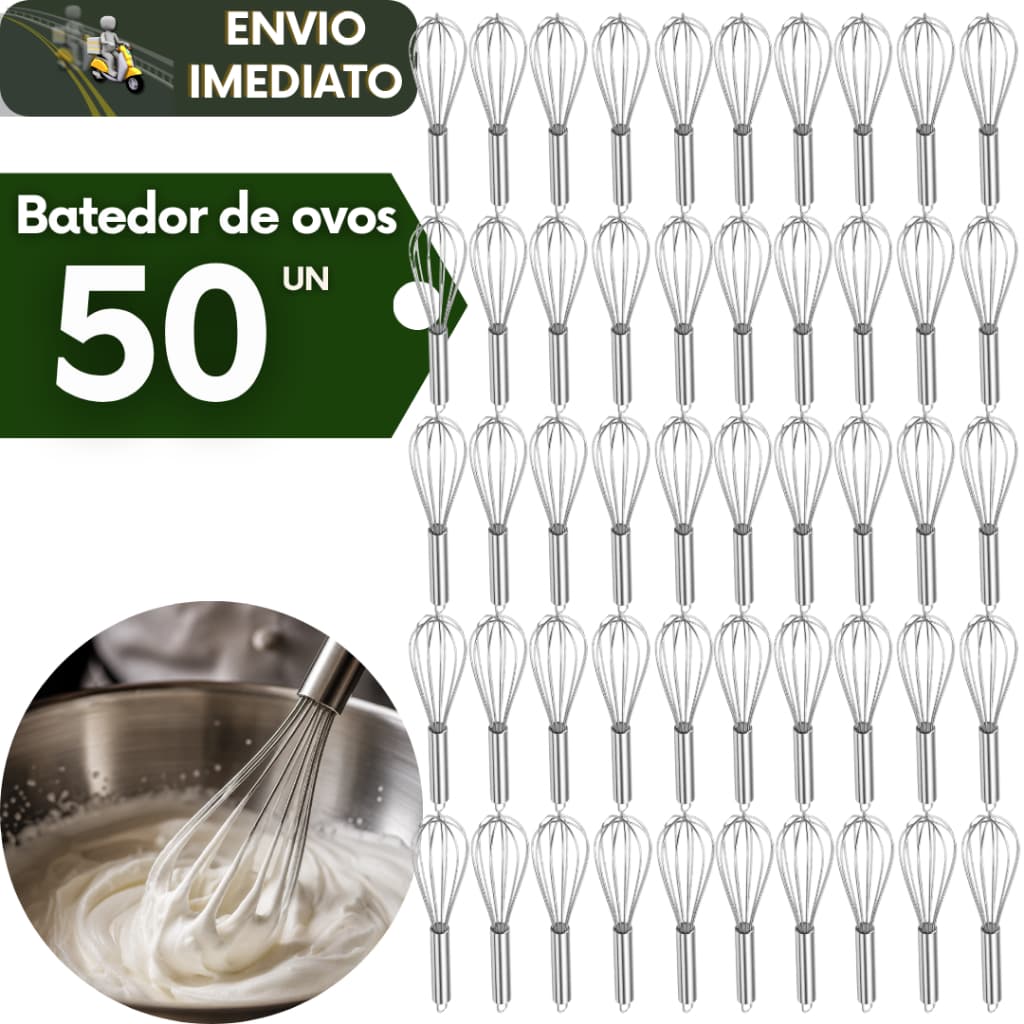 Kit 50 Batedor Fuet de Ovos Misturar Fue Ovo Massas e Ingredientes para Cozinhas de Confeitarias