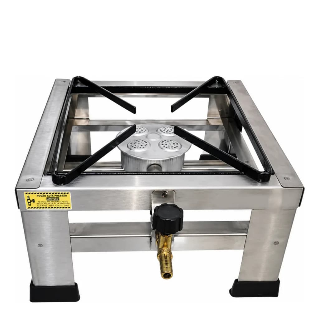Fogão de camping 20x20 com 1 bico, gás de alta pressão, mesa de aço inoxidável acompanha mangueira