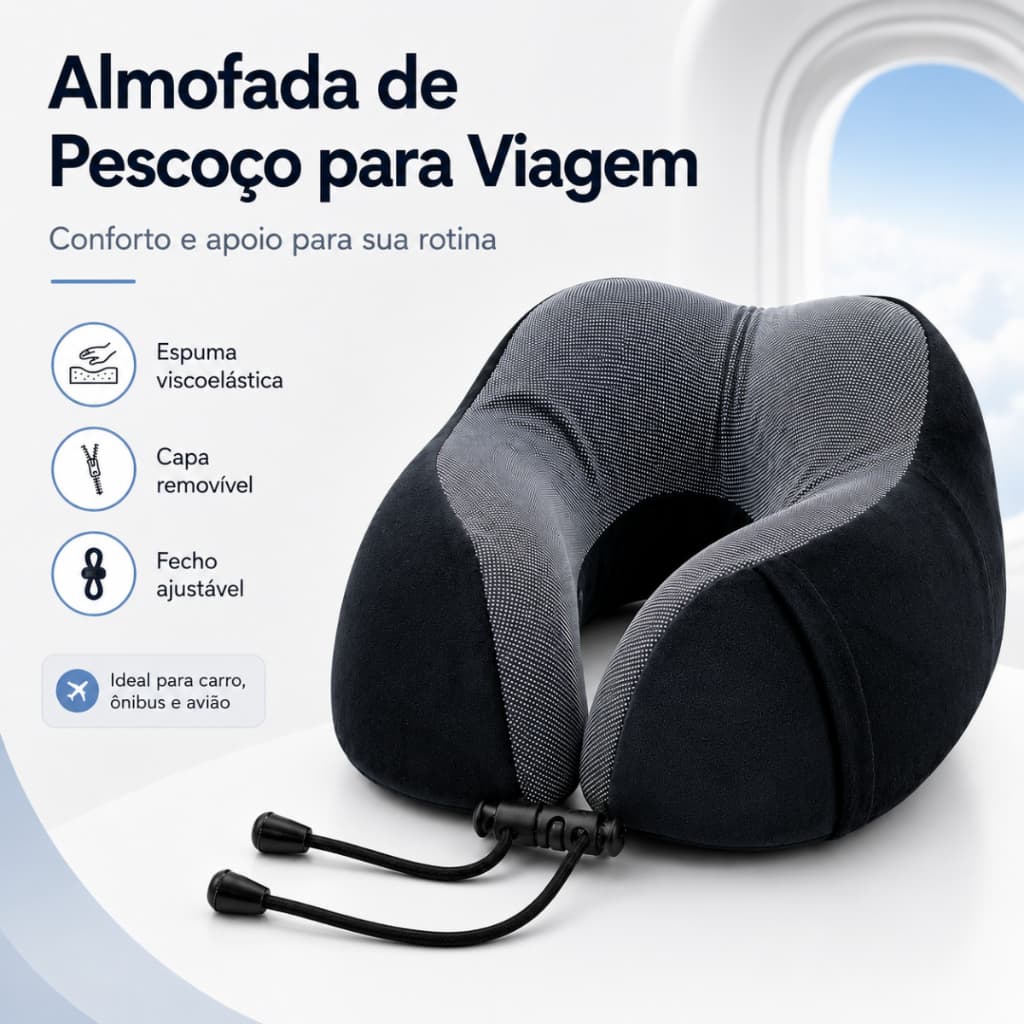 Travesseiro Almofada Nasa Pescoço Para Viagem Formato em U Anatômico Confortável